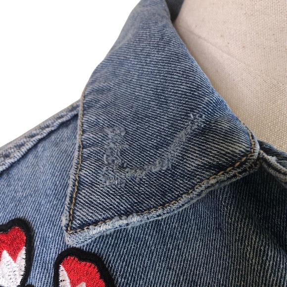 Sneak Peek Blue Denim Jean Jacket Boho Floral Embroidered Trucker M - Picture 8 of 10